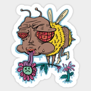 Weird Bee Licking a Flowering Sticker